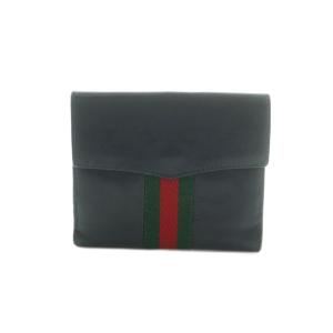 GUCCI インターロッキングG シェリーライン 財布 二つ折り 小銭入れ レザー 黒 /MI OS OH