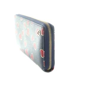 GUCCI ハートビート インターロッキングG 長財布 ラウンドファスナー 小銭入れ レザー ハート柄 紺 ピンク