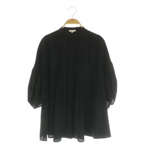 2WAY A-LINE PULLOVER ブラウス 五分袖 ジップアップ シアー 38 ブラック /MY
