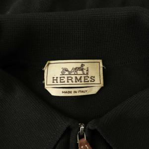 HERMES コットン ジップ ポロシャツ M ブラック