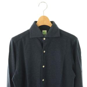 Finamore フィナモレ コットン カッタウェイ シャツ 15 1/2 39 ネイビー /DF OS AD