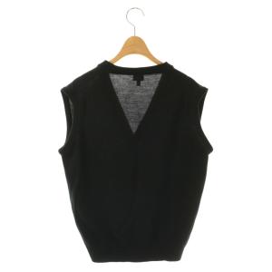 ARMANI COLLEZIONI ロゴ刺繍 ニット べスト 前開き I48 ブラック /HK OS AD