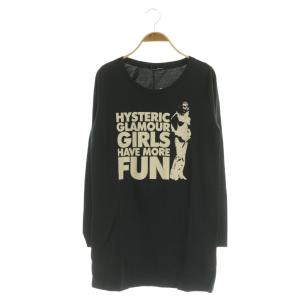 ガールプリント 長袖 Tシャツ チュニック F ブラック /MY OS