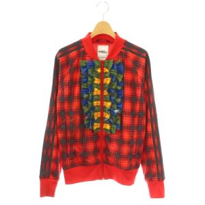 ×JEREMY SCOTT チェック フリルトラック ジャケット ジップアップ M レッド /HK OS