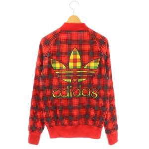 adidas Originals ×JEREMY SCOTT チェック フリルトラック ジャケット ジップアップ M レッド /HK OS