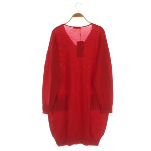 LACOSTE ウール Vネック ニットワンピース 膝丈 長袖 38 レッド /MY OS