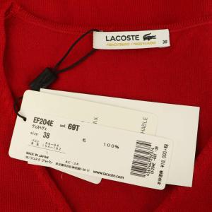LACOSTE ウール Vネック ニットワンピース 膝丈 長袖 38 レッド /MY OS