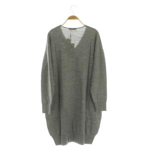 LACOSTE ウールビッグシルエットワンピース ニット 膝丈 長袖 38 グレー /MY OS