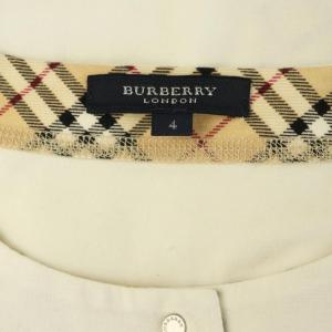 BURBERRY LONDON チェック切替 七分袖 カーディガン ストレッチ 4 ホワイト /MY OS