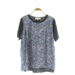 LIBERTY Tシャツ カットソー 半袖 花柄 切替 44 ブラック ネイビー /MY OS