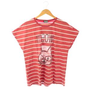 MEOW pt ビッグTシャツ カットソー ボーダー フレンチスリーブ F レッド /HK OS