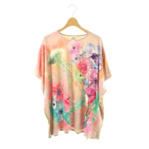 花柄プリントTシャツ カットソー フレンチスリーブ M ベージュ マルチカラー /CX OS