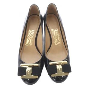 Salvatore Ferragamo Ninna エナメル ウェッジソール パンプス 5.5 黒 ブラック /SR