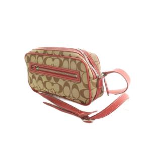 COACH シグネチャー ショルダーバッグ スクエア型 ベージュ 赤 6616 /MI OS