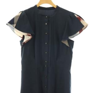 BLUE LABEL CRESTBRIDGE ソフトクリアツイルドレス ワンピース ロング 半袖 38 ネイビー /HK OS