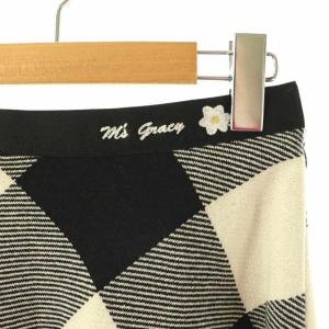 M'S GRACY ビッグチェックフレアスカート ロング 38 ブラック オフホワイト /DF OS