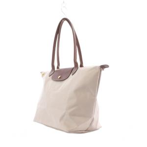 Longchamp ル・プリアージュ オリジナルL トートバッグ ハンドバッグ ベージュ フラップ付き スナップボタン ジッパー開閉