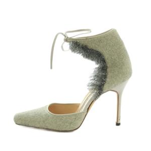 MANOLO BLAHNIK フリンジデザインハラコパンプス ピンヒール フリンジ 37 24.0cm グレー /MI OS SH