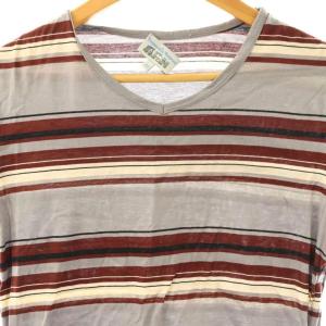 VIVIENNE WESTWOOD MAN ボーダーロングカットソー 半袖 44 グレー ワインレッド /HK OS