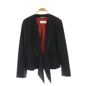Max Mara 白タグ ジャケット ノーカラー スカート 膝丈 ストライプ セットアップ 42 ブラック /HK OS