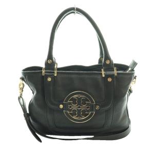 ☆美品☆【トリーバーチ】アマンダ 2way ショルダーバック シボ革 レザー 黒 アマンダ Amanda ホーボーバッグ 2WAY ハンド ショルダー レザー 黒