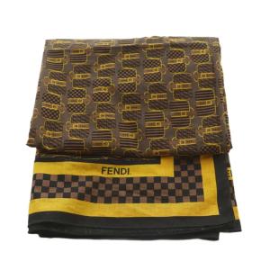 FENDI ストール 大判 コットン 総柄 茶 黄色 黒 /MI OS OH
