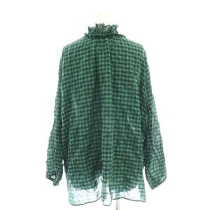 JOURNAL STANDARD LUXE 25AW シャーリングチェックシャツ ブラウス フリル 前開き 緑 紺 /CX OS