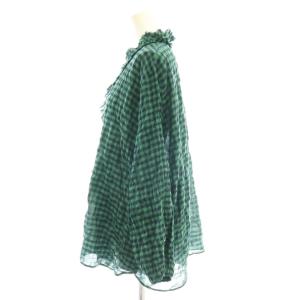 JOURNAL STANDARD LUXE 25AW シャーリングチェックシャツ ブラウス フリル 前開き 緑 紺 /CX OS