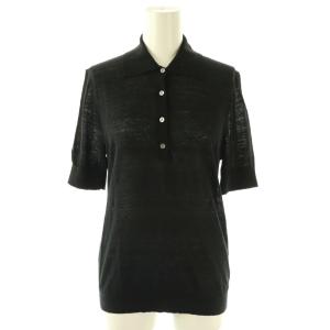 SAG HARBOR POLO ニットポロシャツ 半袖 リネン S ブラック /HK OS