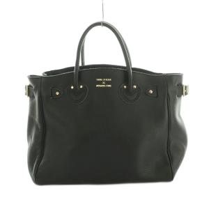 EMBOSSED LEATHER BELTED TOTE ブラック
