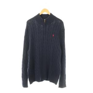 ハーフジップ ケーブルニット セーター XXL ネイビー /DF OS