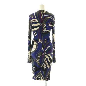 Emilio Pucci プッチ柄 深Vネック ワンピース I42 ネイビー マルチカラー /ES OS