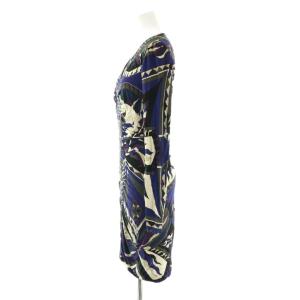 Emilio Pucci プッチ柄 深Vネック ワンピース I42 ネイビー マルチカラー /ES OS