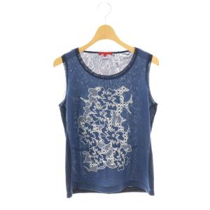パワーネット刺繍ノースリーブカットソー シアー M ネイビー ブルー ホワイト /DO OS
