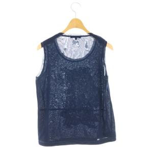 VIVIENNE TAM パワーネット刺繍ノースリーブカットソー シアー M ネイビー ブルー ホワイト /DO OS