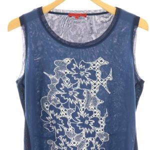 VIVIENNE TAM パワーネット刺繍ノースリーブカットソー シアー M ネイビー ブルー ホワイト /DO OS