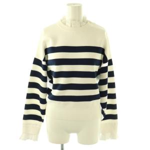 FRILL BORDER PULL OVER ニット セーター ボーダー 長袖 M 白 ホワイト /HS