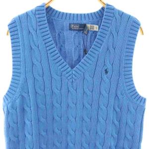 POLO RALPH LAUREN ケーブルニットVネックベスト プルオーバー SP 青 ブルー /HS OS