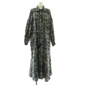 CRIMP COTTON PATCH WORK シャツワンピース M ブルー グリーン 総柄 ロング丈