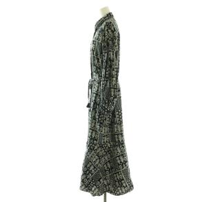 NE QUITTEZ PAS! CRIMP COTTON PATCH WORK シャツワンピース M ブルー グリーン 総柄 ロング丈