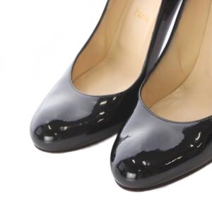 Christian Louboutin パンプス レザー 本革 36.5 23.5cm 黒 ブラック アーモンドトゥ ハイヒール パテント /RI