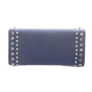 PRADA レザー スタッズ 長財布 ロゴ 紺 ネイビー /SR OH