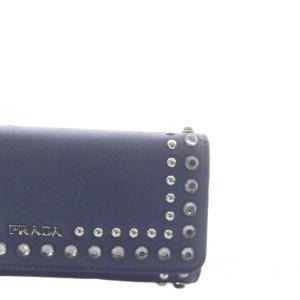 PRADA レザー スタッズ 長財布 ロゴ 紺 ネイビー /SR OH