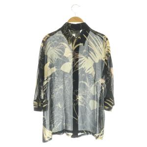 Max Mara シルク ボタニカルプリント シアーシャツ 七分袖 38 ネイビー /MY OS