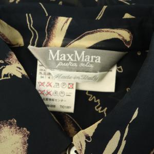 Max Mara シルク ボタニカルプリント シアーシャツ 七分袖 38 ネイビー /MY OS