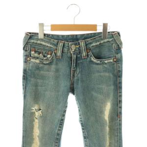 TRUE RELIGION JOEY ダメージ加工 ローライズフレアデニムパンツ ダメージ加工 26 インディゴ /HK OS