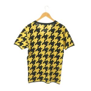 1PIU1UGUALE3 千鳥格子 半袖ニットトップス セーター プルオーバー Vネック V イエロー ブラック MRK060 /CX