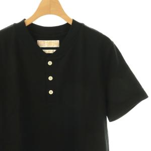 1PIU1UGUALE3 SEA ISLAND cotton ヘンリーネックTシャツ カットソー Vネック 4 黒 MRT091