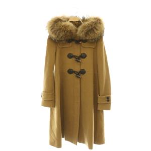 カシミヤ混ダッフルコート ロング ジップアップ ファー 36 ベージュ /DO OS