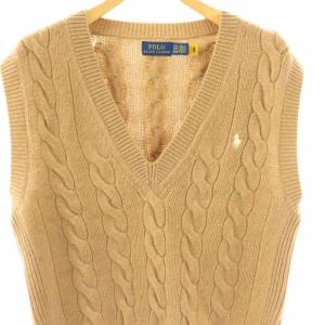 POLO RALPH LAUREN Vネックケーブルニットベスト セーター ウール XXS ベージュ 袖なし /OK OS